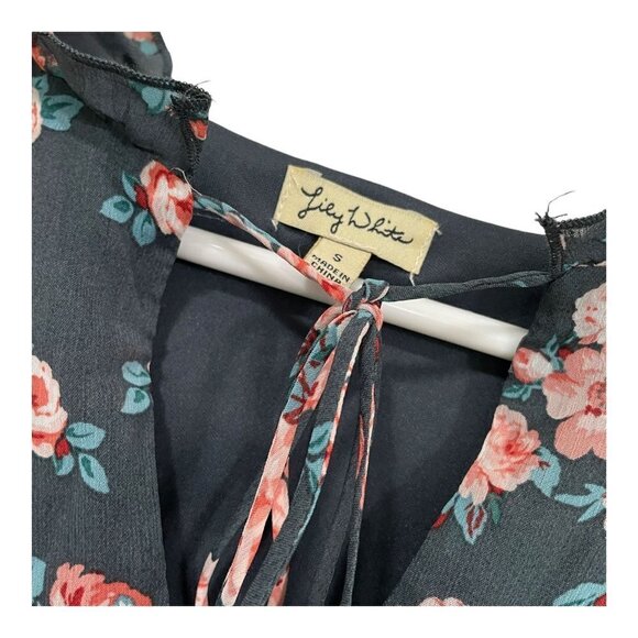 Lily White Shirt Top Blouse Floral Grey Pink Roses Size S - Picture 4 of 5